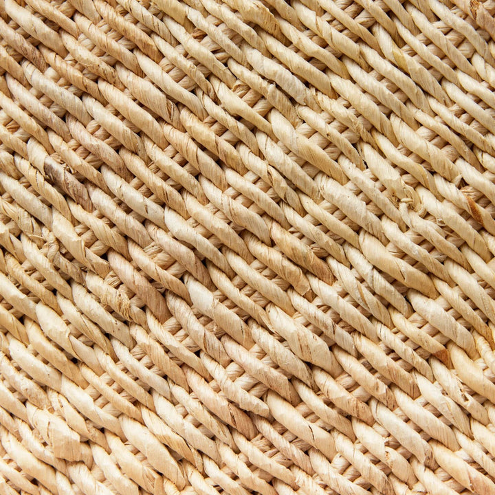 Detailed view of woven abaca fiber texture on rectangular serving tray