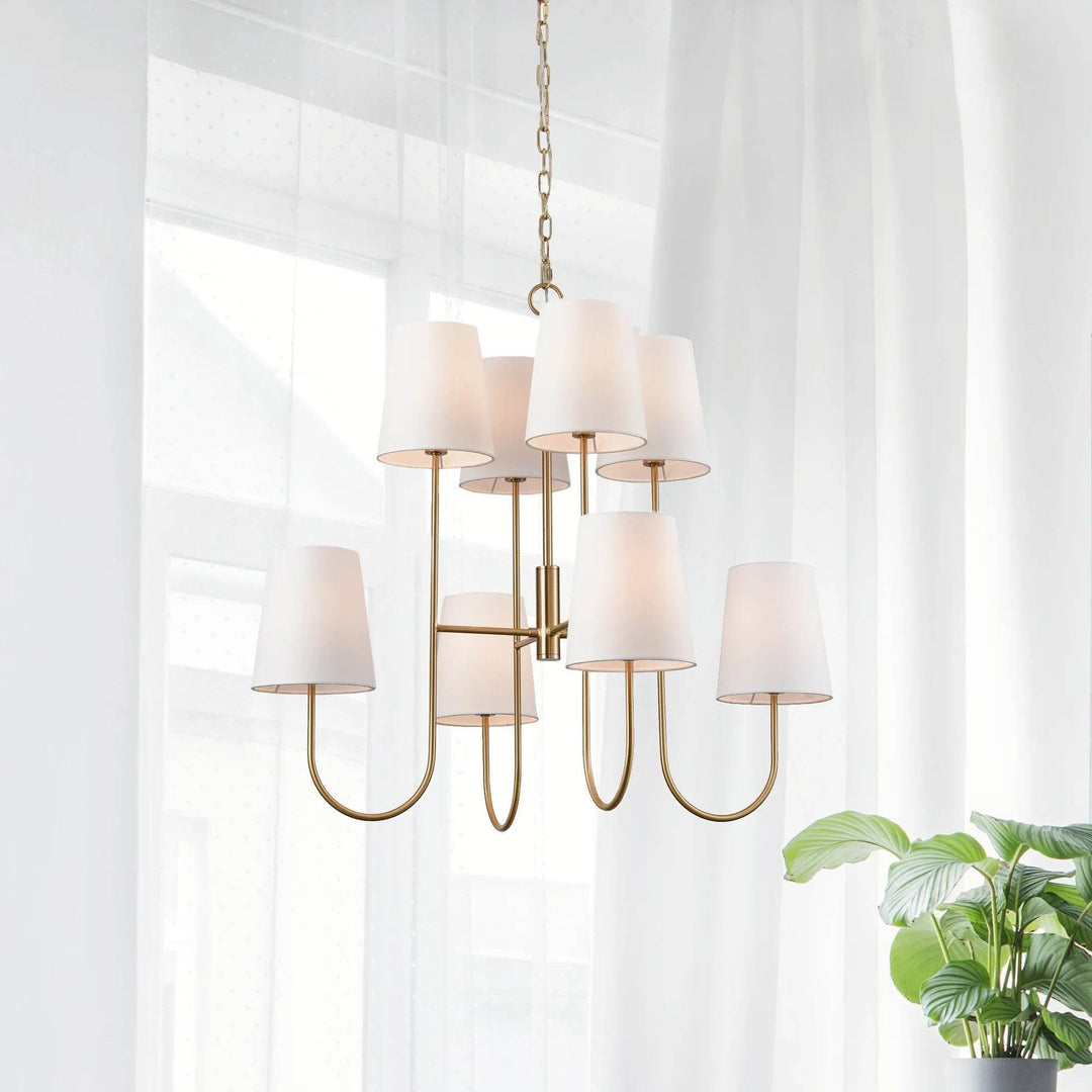 Elegant Two-Tier Gold Chandelier with Tapered Shades