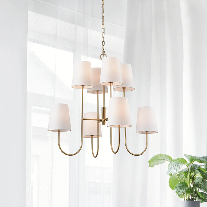 Elegant Two-Tier Gold Chandelier with Tapered Shades