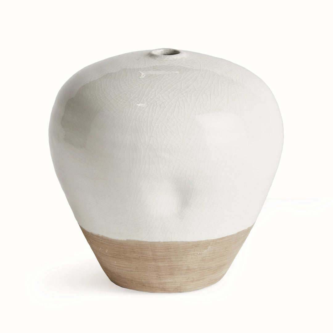 Alba small white terracotta vase with a rounded body, opening and natural clay base against a pale background. Modern Organic