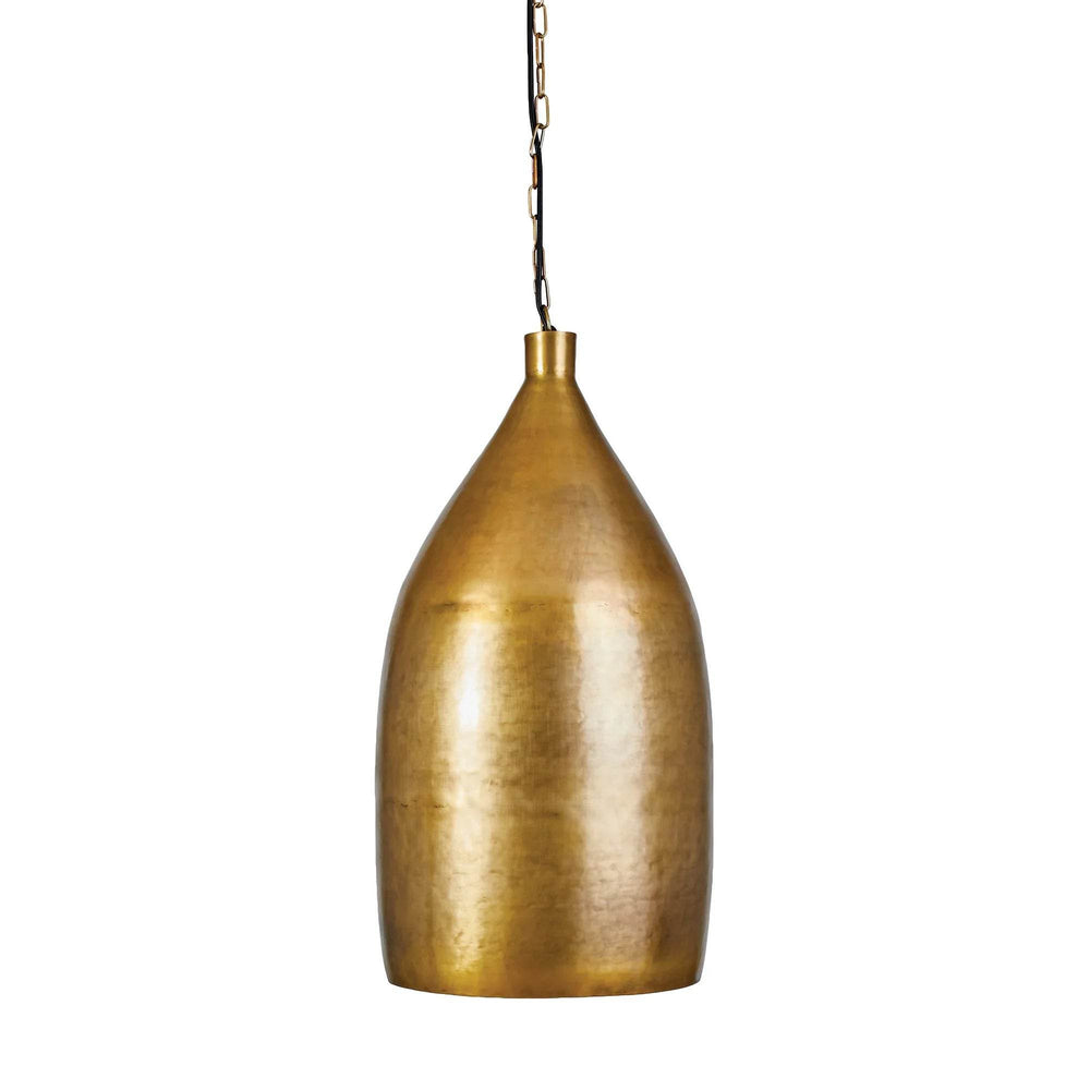 Tall antique brass pendant light with hand-finished iron body and chain, 28.5 inches high – Modern Industrial