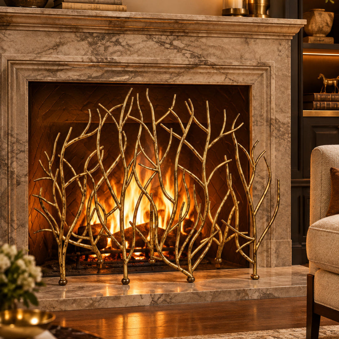 Large Gold Twig Decorative Fireplace Screen – 48.75"