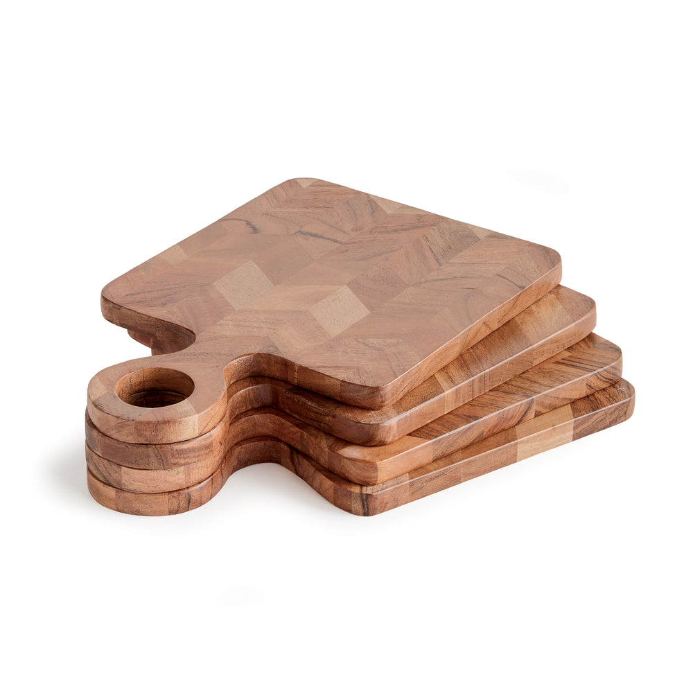 Chevron Acacia Mini Serving Boards, Set of 4