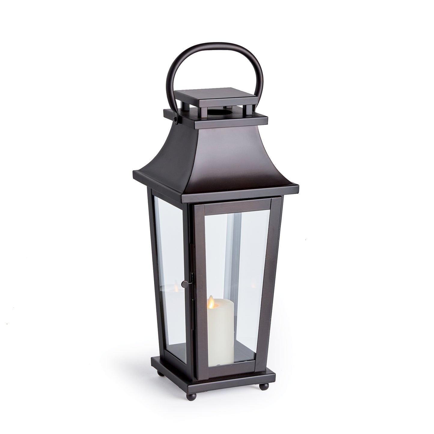 Scaled to wow, this outdoor lantern is fitted with flattened, rounded moveable handles. Powder-coated & ready for the outdoors, it makes a statement in any environment.