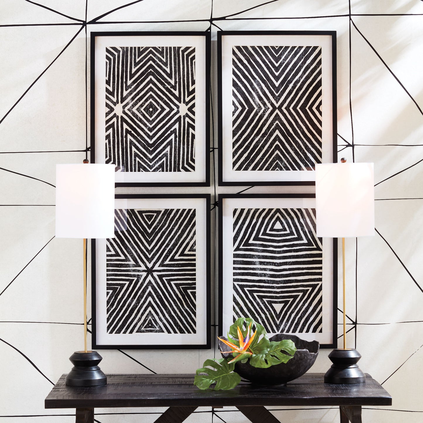 Achromatic Geometric African Prints, Set Of 4