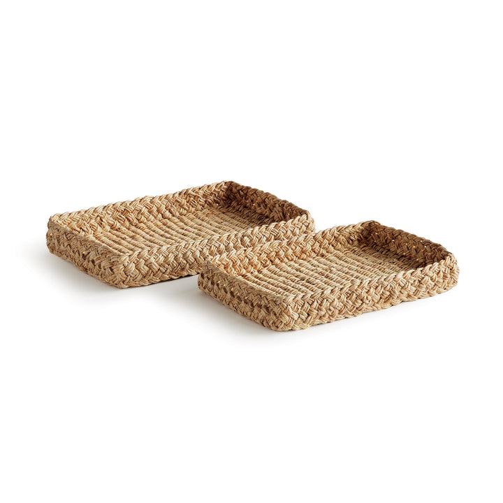 Abaca French Braided Square Trays, Set Of 2