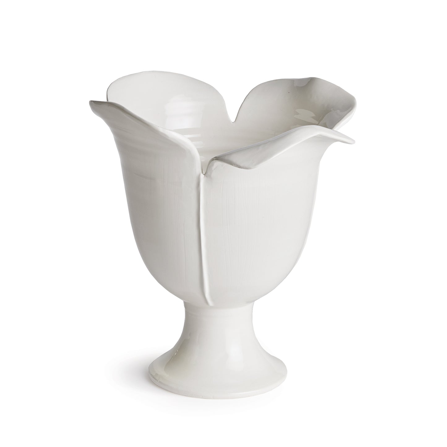 Each and every distinctive petal of the Petalo Vase is handmade, and hand-applied by Italian artisans in Tuscany, Italy. A subtle, open design in a soft white glaze. With a classic Italian craftsmanship passed down through generations, each piece is a true original. In grand scale, a dynamic centerpiece for feature table, kitchen island or mantel.