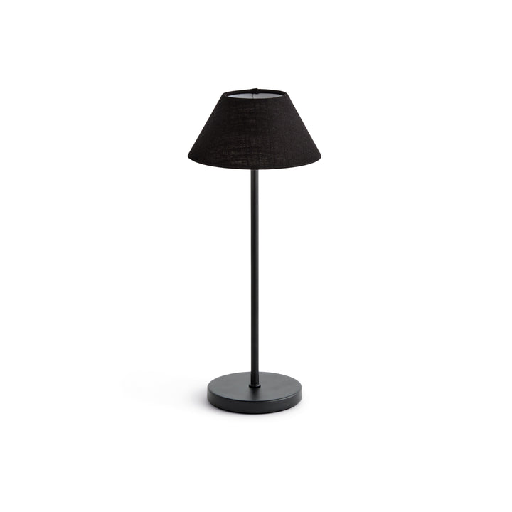 Black cordless LED table lamp with linen empire shade, rechargeable battery, and touch dimming controls, 14 inch size – Contemporary