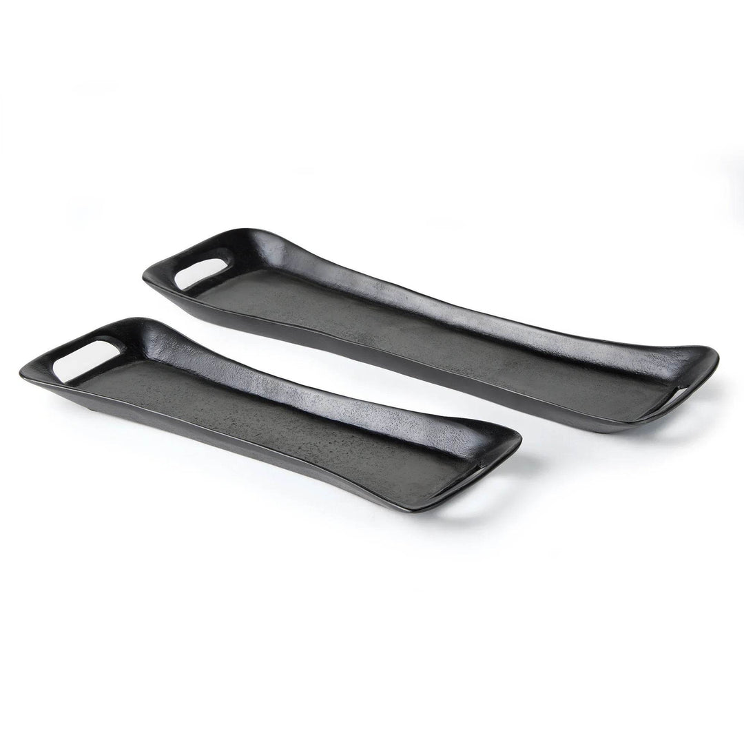Pair of long black trays with cutout handles, displayed on a white background – Urban Contemporary.

