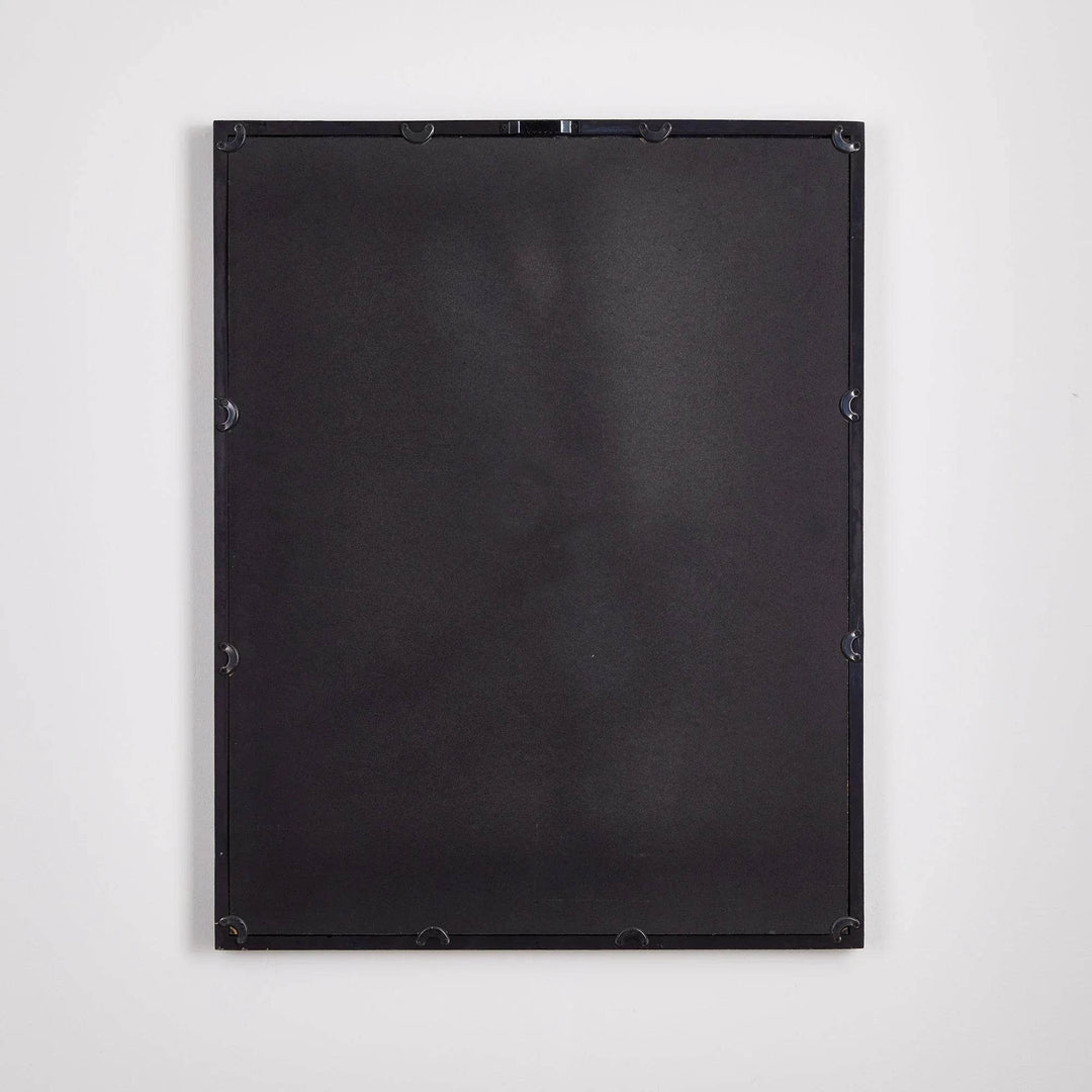 Back view of black-framed modern heritage botanical wall print, showing secure mounting hardware and clean structure.
