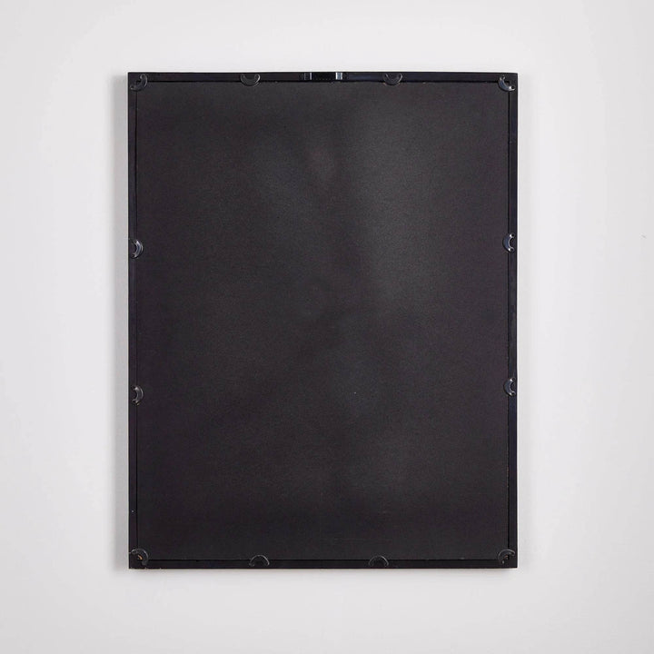 Back view of black-framed modern heritage botanical wall print, showing secure mounting hardware and clean structure.
