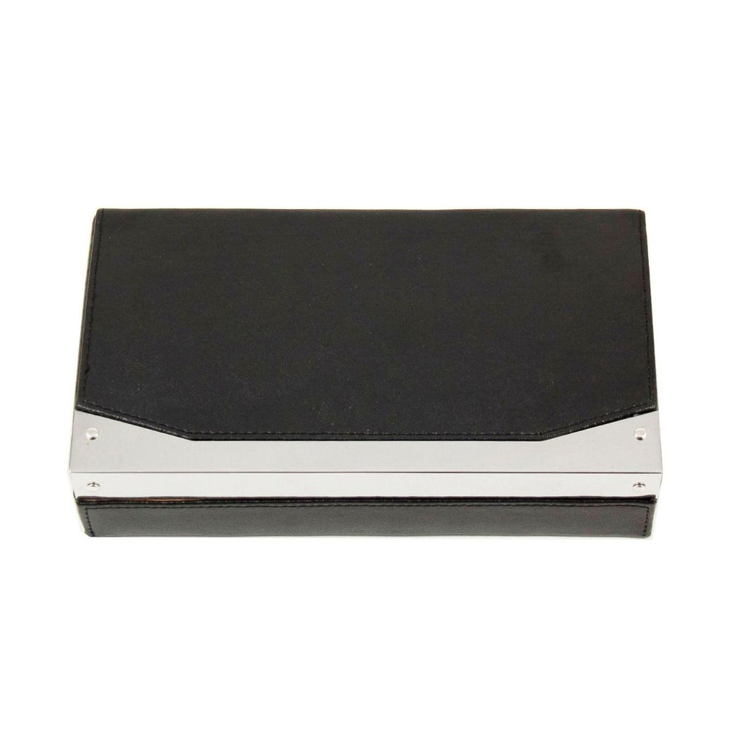 Black leather travel cigar humidor with stainless steel accents and compact protective design – Club Room Contemporary