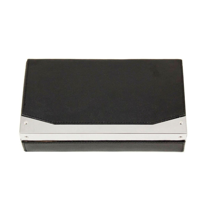 Black leather travel cigar humidor with stainless steel accents and compact protective design – Club Room Contemporary