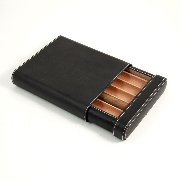 Black leather five cigar holder with sliding cover and cedar interior for organized cigar storage – Club Room Traditional