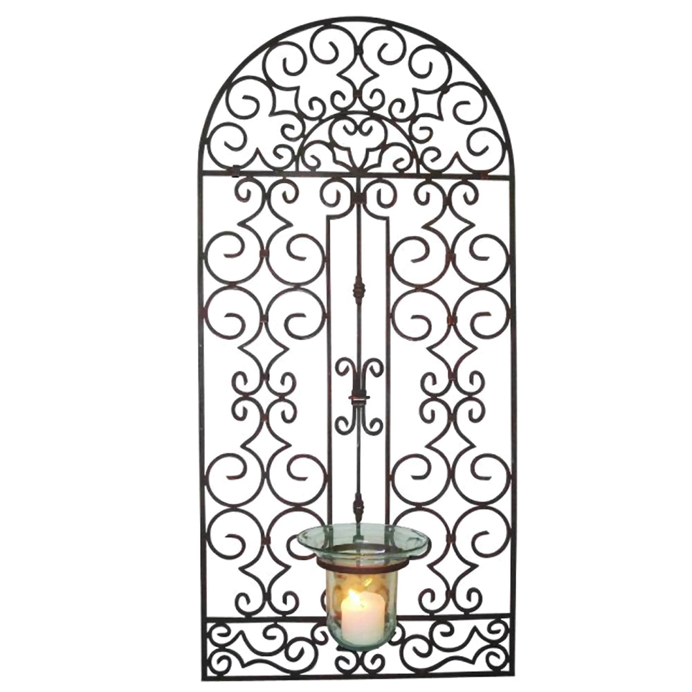 A tall black metal and clear glass lantern designed for a pillar candle, featuring a modern industrial design.