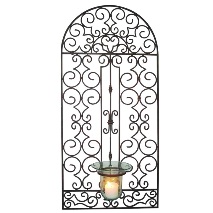A tall black metal and clear glass lantern designed for a pillar candle, featuring a modern industrial design.