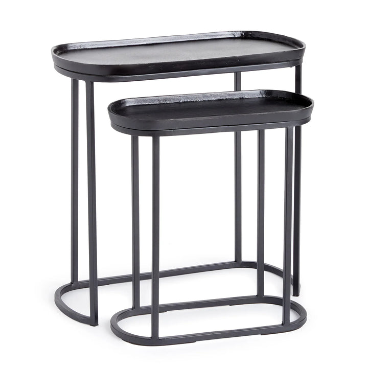 Black metal nesting end tables set of two with tray-style tops and slim frame, modern compact side tables – Modern