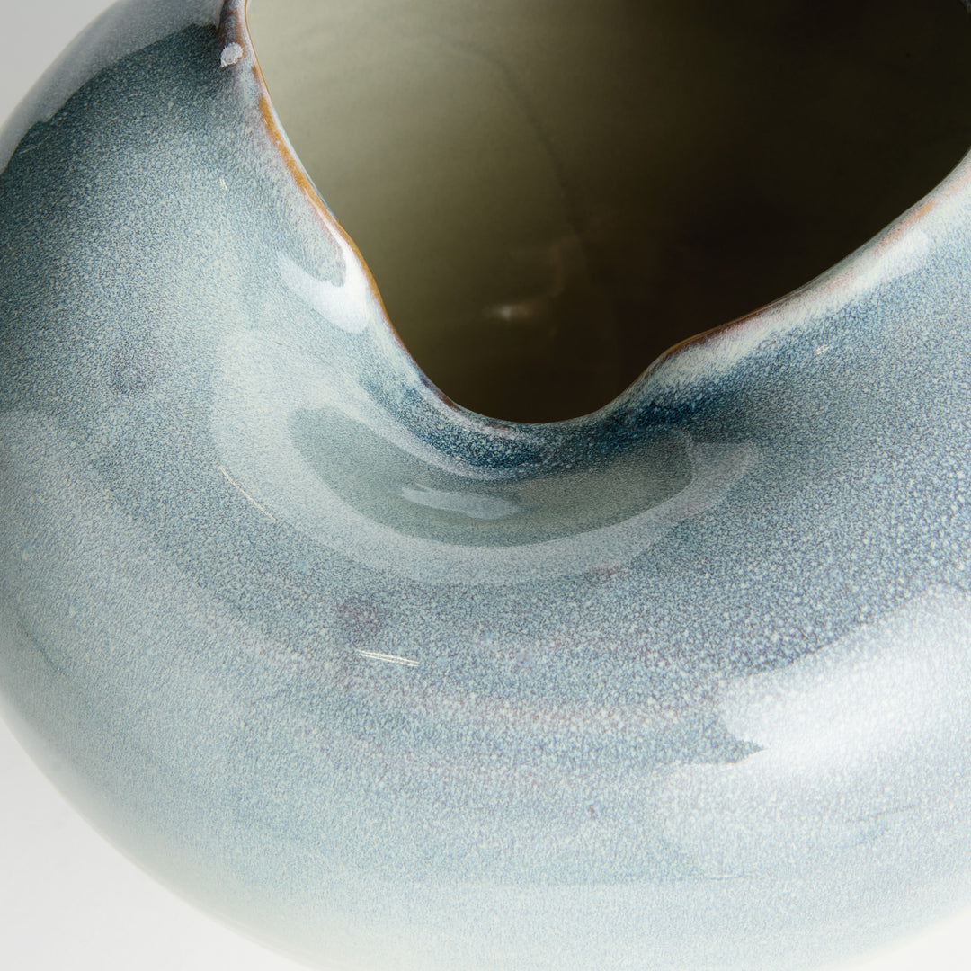 Close-up view of the vase opening showing handcrafted form and reactive glaze finish – Modern Organic