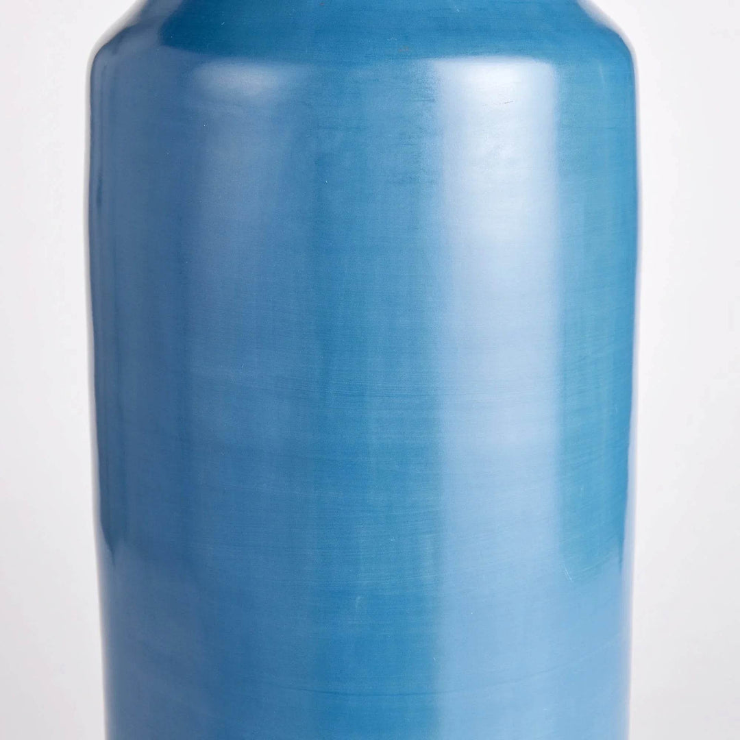 Detail view of blue ceramic vase showing soft matte finish and subtle hand-burnished texture – Modern Organic