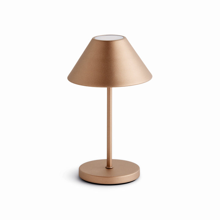 Bronze cordless LED table lamp with metal empire shade, rechargeable battery, and touch dimming controls, 10 inch size – Contemporary