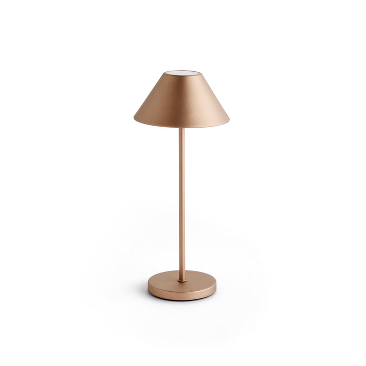 Bronze cordless LED table lamp with metal empire shade, rechargeable battery, and touch dimming controls, 14 inch size – Contemporary
