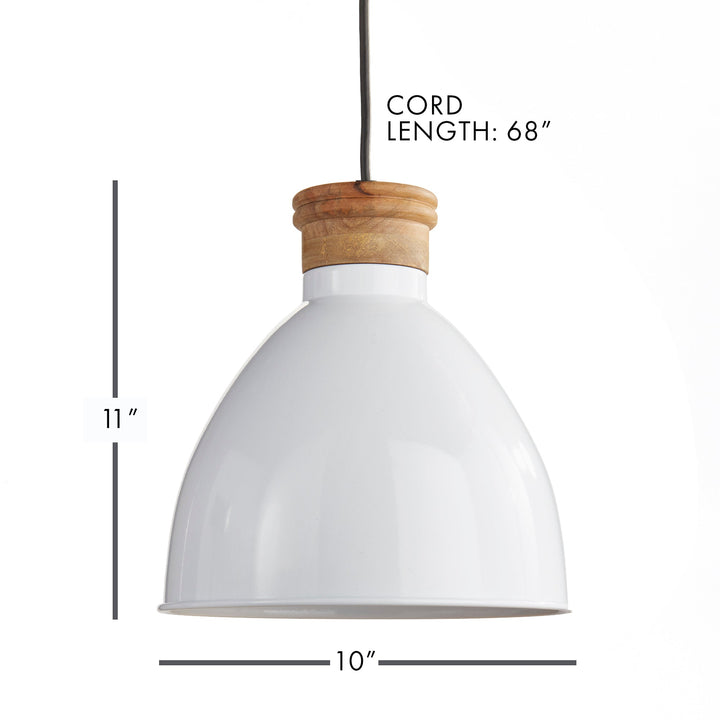 Glossy White Wood and Metal Pendant Light