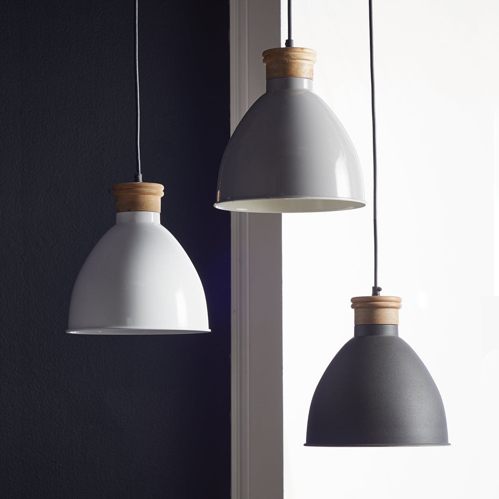 Glossy White Wood and Metal Pendant Light