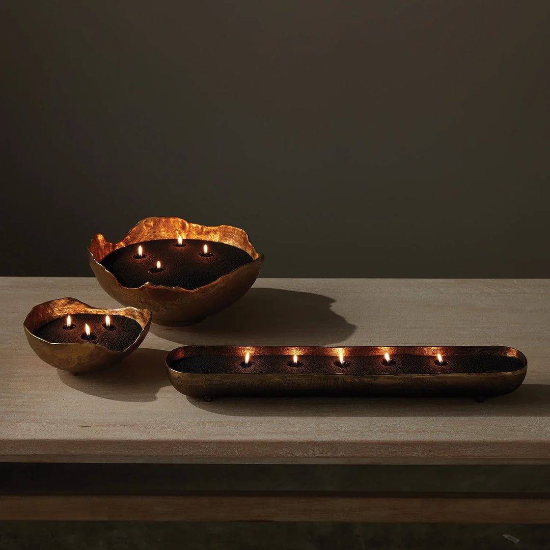 Black candle sand in large vessel with multiple wicks for warm ambient lighting, refillable candle kit for statement centerpiece styling