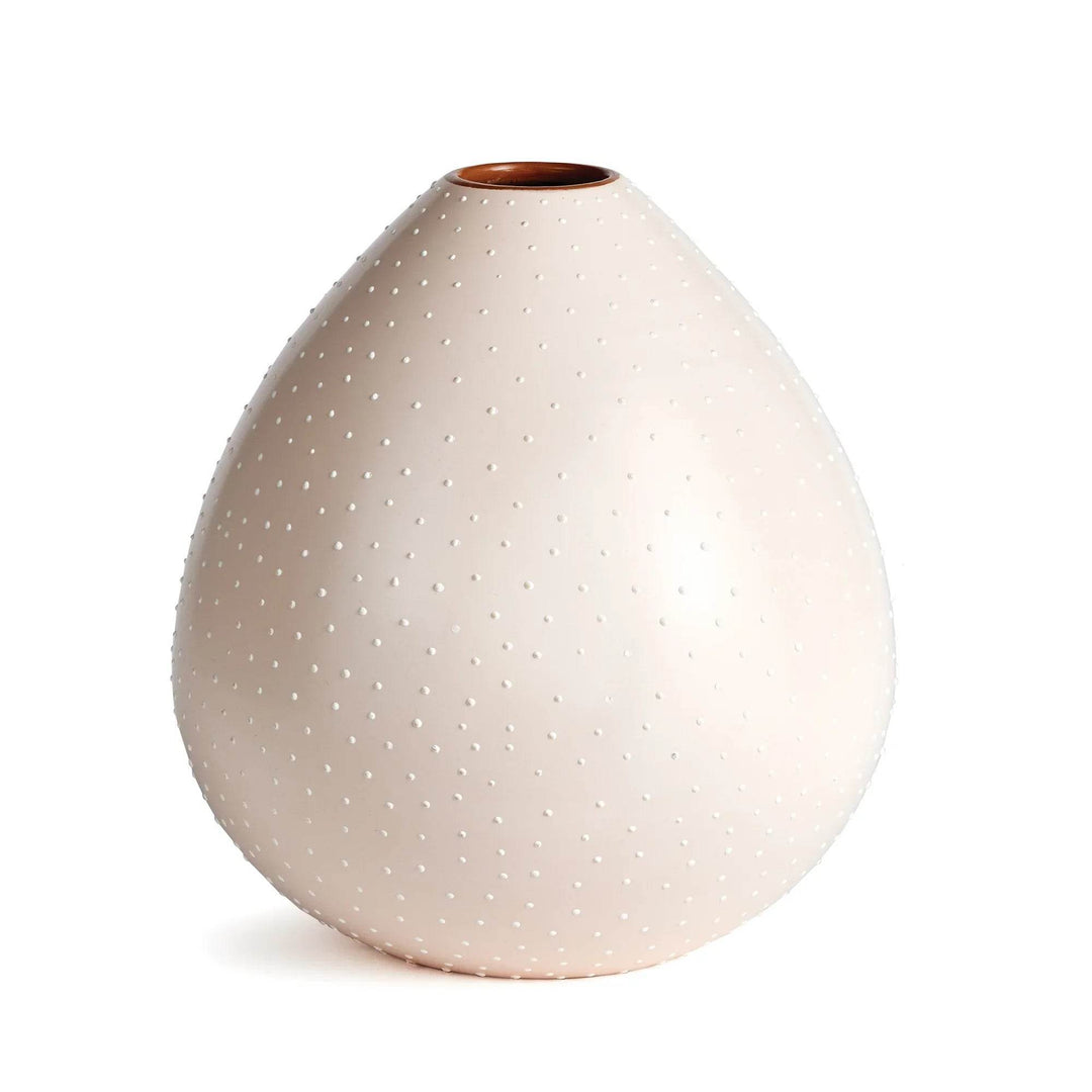 Overhead view of sculptural ceramic vase showing teardrop silhouette and stippled finish – Modern Organic


