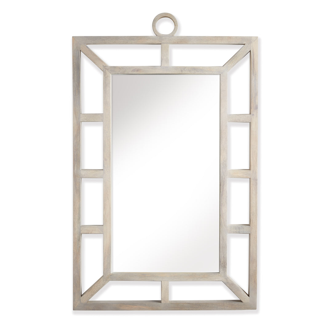  Full view of whitewashed coastal rectangular wall mirror with open-frame border

