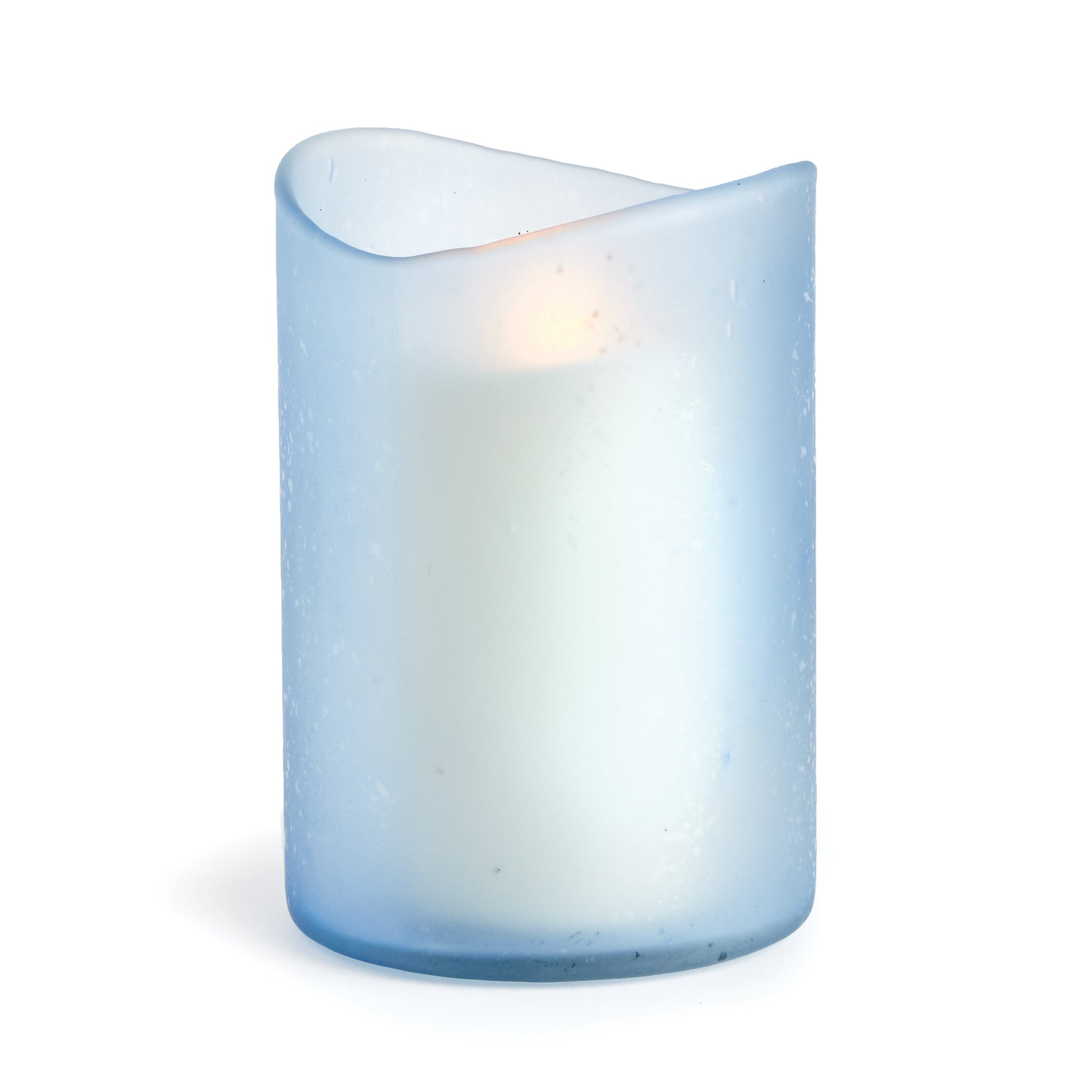 Delight in the detail, this stunning hurricane features a naturally uneven melted edge and frosted glass. Paired with a candle, it emits a soft light that is sure to create a soothing ambiance.