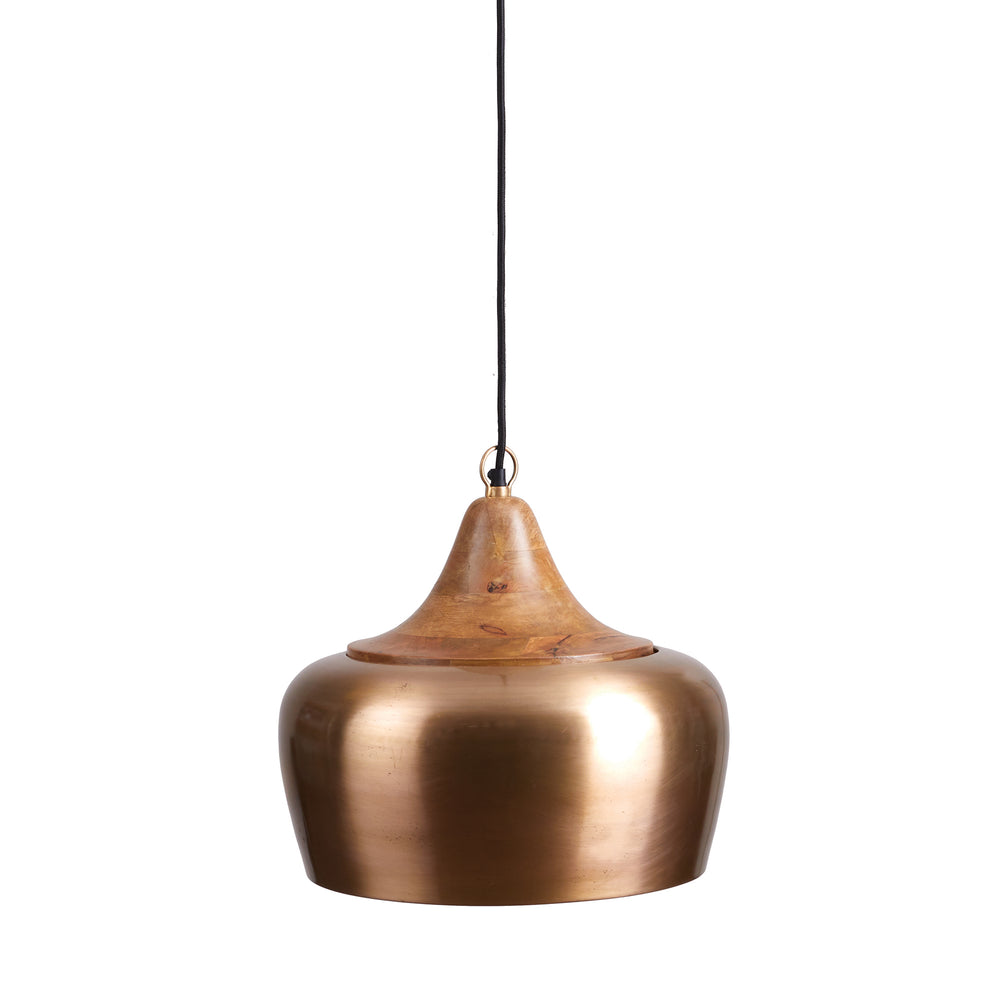 Farmhouse Pendant Light with Brass and Wood Accents