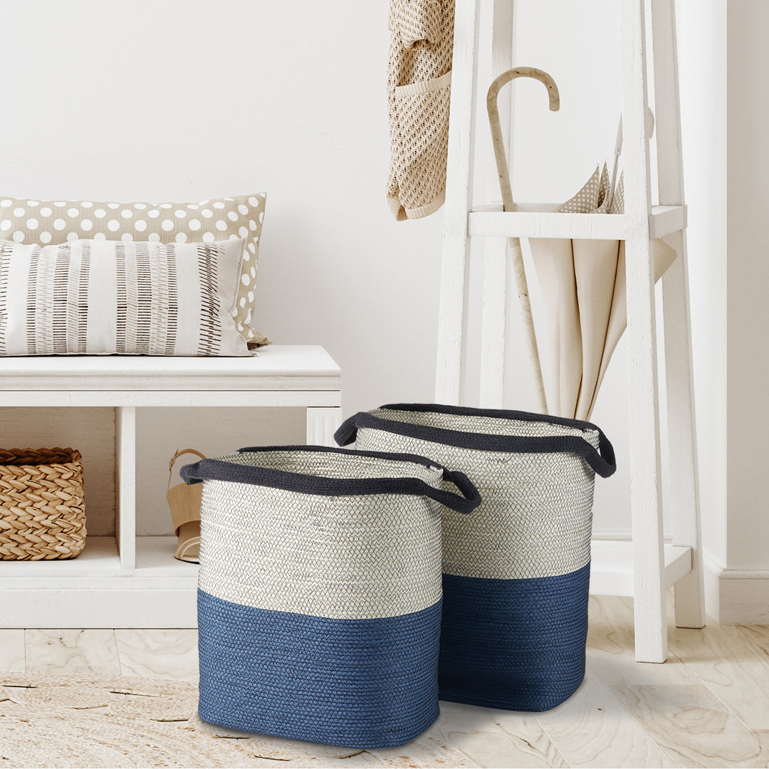 Expertly crafted with a blend of unique weaves and natural materials, these Woven Baskets exude a fashionable mix of textures and colors. These must-have baskets elevate any stylish home with their sophisticated appearance and superior quality.