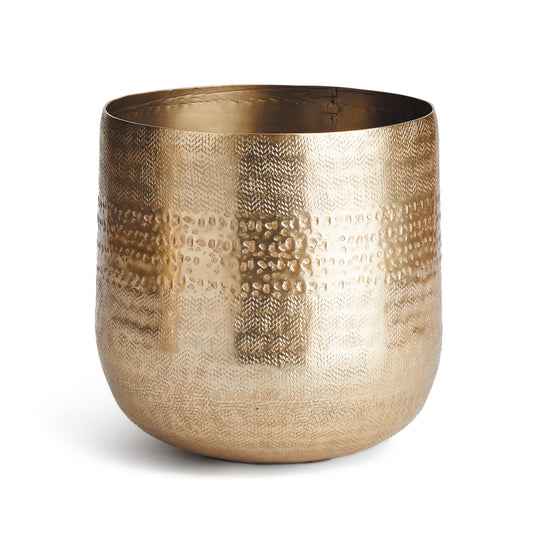 Emberlynn is formed from a thin sheet of metal, trimmed and textured to perfection. This beautiful Cachepot is sure to suit your most prized houseplant- or simply beautiful as is.