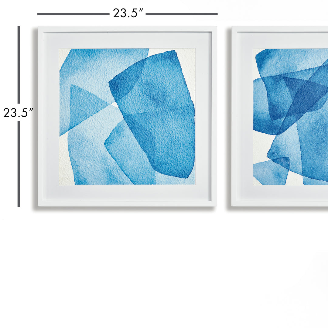 Utilize the stunning layers of abstract blue hues and simple white frame to capture the tranquil essence of the ocean and sky in our Abstract Watercolor Wall Prints Set. This pair of prints perfectly complements the modern coastal atmosphere, adding a touch of sophistication to any space. Choose to elevate your home with our expertly crafted prints.