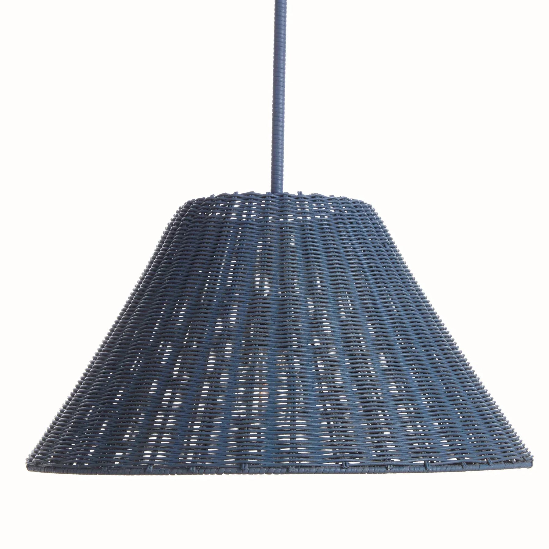 Blue Rattan Net Dark Blue Rattan Pendant Light with Tapered Woven Shade – Delamere Design
