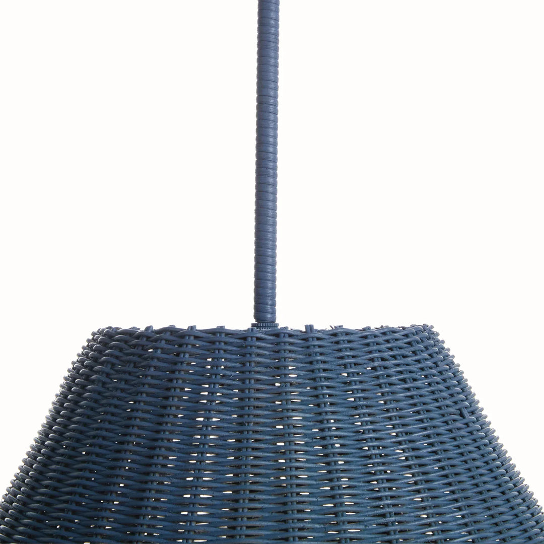 Blue Rattan Net Dark Blue Rattan Pendant Light with Tapered Woven Shade – Delamere Design