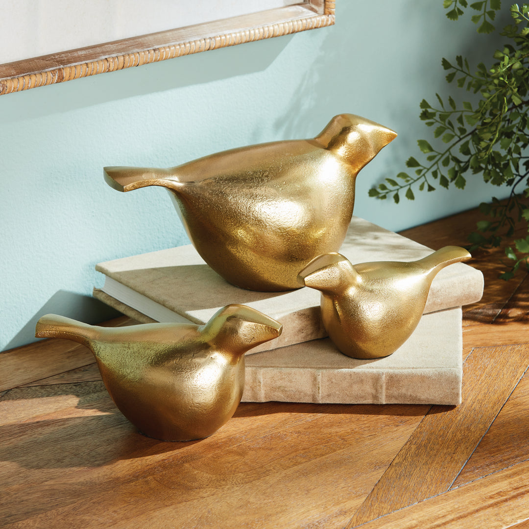 Golden Bird Sculpture, Set Of 3