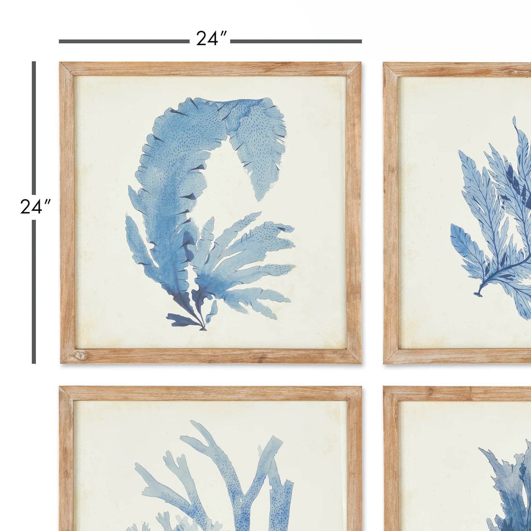 These coral prints offer a unique blend of elegance and scale, perfect for a coastal, upscale aesthetic. The soft, watercolor design and whitewashed frames suit both home and office settings. Experience sophistication and coastal charm in your space with these exquisite coral prints. The delicate watercolor design and natural wood frames elevate any room, making them versatile additions to any home or office.