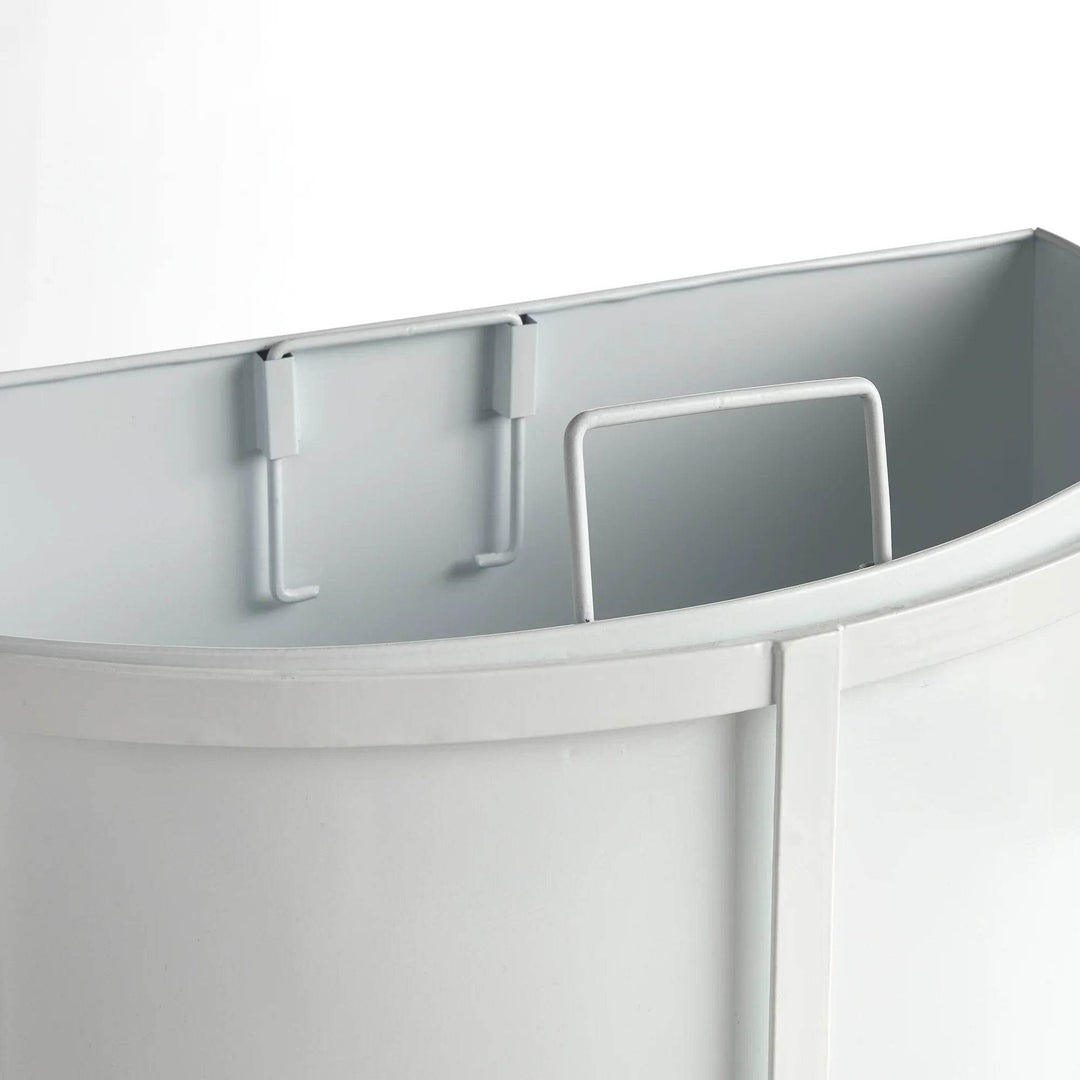 Top view of white iron demilune planter featuring recessed liner handles, suited to modern heritage exteriors.