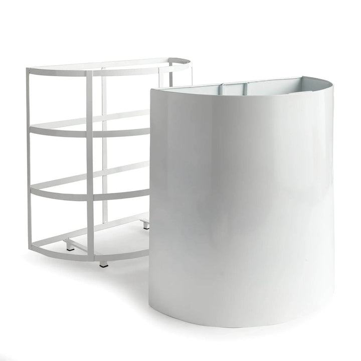 Iron demilune planter shown with outer frame and removable inner liner, functional and outdoor-ready.
