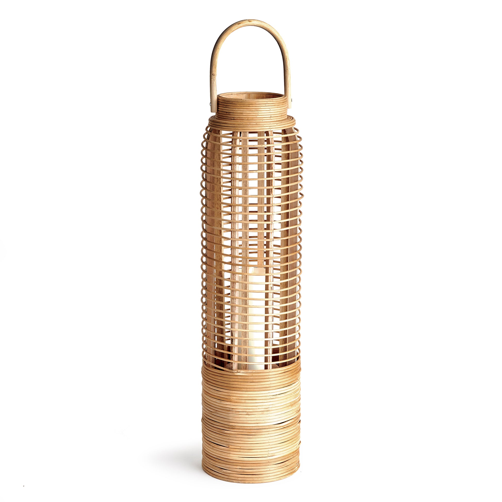 Crafted with expertise and sustainable bamboo, this lantern's tall and slender rattan body exudes natural elegance and makes a statement in any space. Whether in a coastal setting or as a stylish accent, its unique design adds a touch of nature to any room.