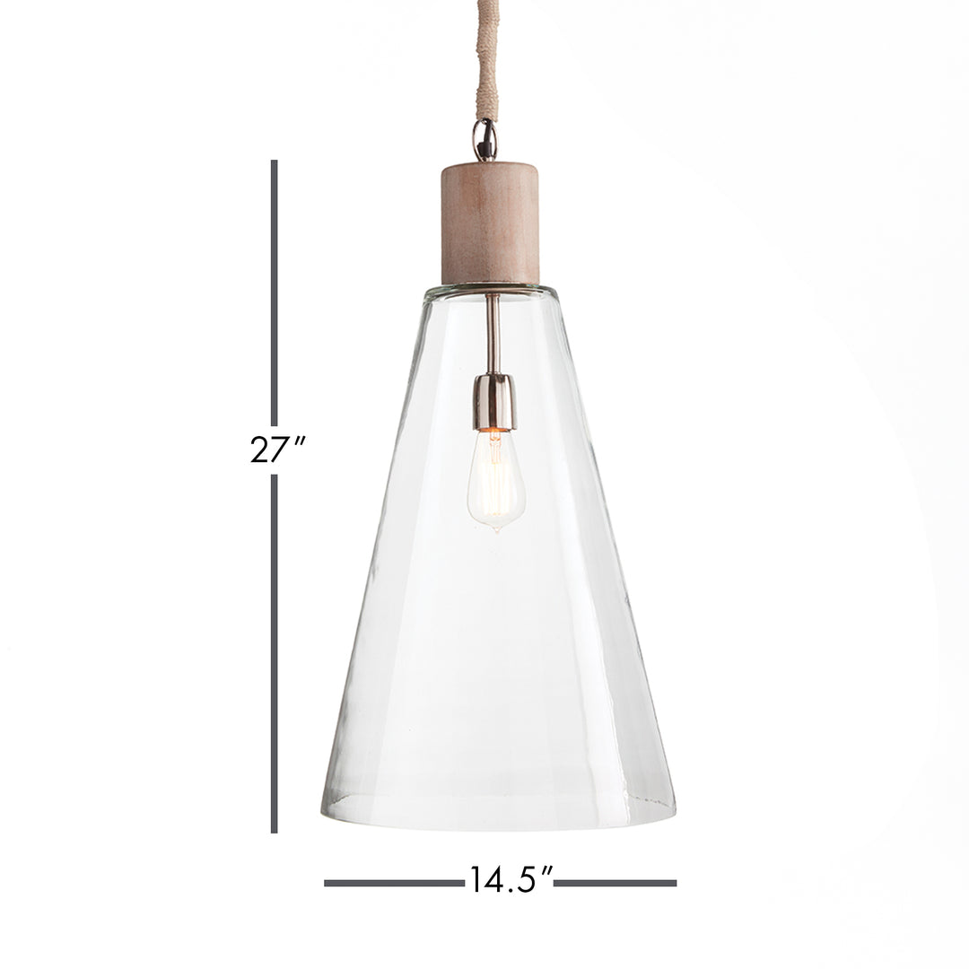 Experience the timeless elegance of the Anselm Glass Island Pendant Light, featuring a delicate blend of glass and wood. Perfect as a statement piece in an entryway, over an island, or in a foyer, this pendant adds a touch of sophistication to any room. Its impressive size and stunning composition make it a beautiful addition to your home. Elevate your interior design with this exquisite pendant light.