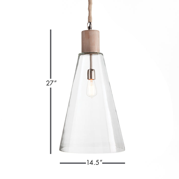 Experience the timeless elegance of the Anselm Glass Island Pendant Light, featuring a delicate blend of glass and wood. Perfect as a statement piece in an entryway, over an island, or in a foyer, this pendant adds a touch of sophistication to any room. Its impressive size and stunning composition make it a beautiful addition to your home. Elevate your interior design with this exquisite pendant light.