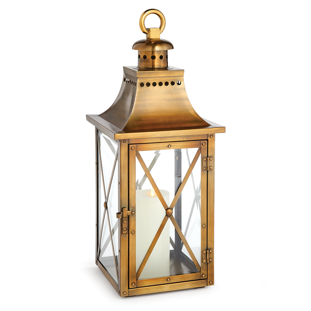 Large Antique Brass Lantern with Traditional Design and Vent Details