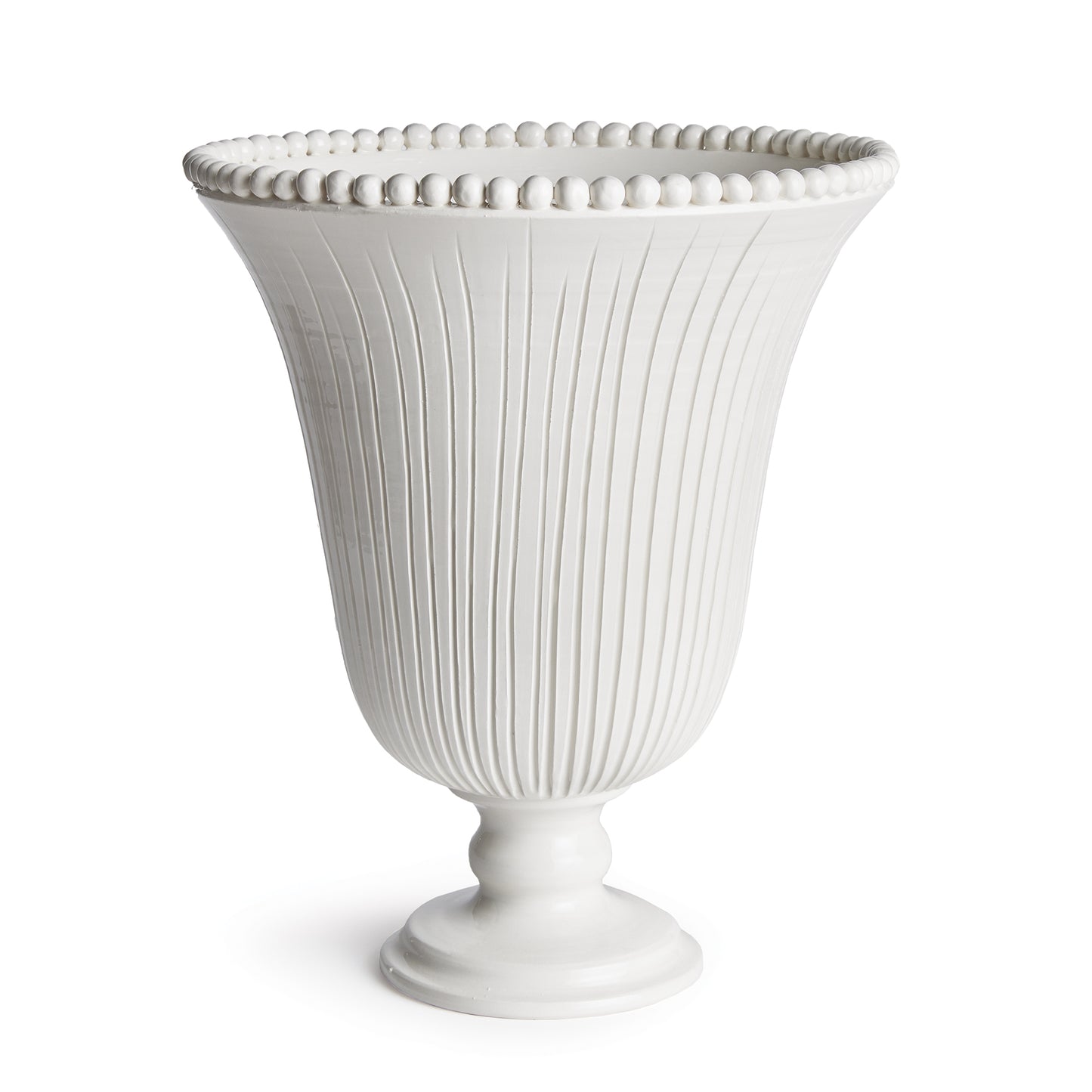 The Perla Wide Vase is handmade by Italian artisans in Tuscany, Italy. The graceful ribbing and hand-applied beading are made with genuine attention to detail. With a classic Italian craftsmanship passed down through generations, each piece is a true original.