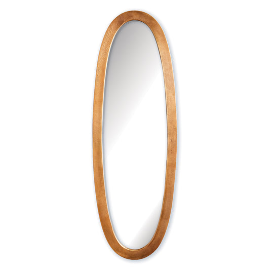 At almost 40 inches high, this mirror is made for the open concept space. In a warm burnished brass finish, it adds a refined look and simple profile