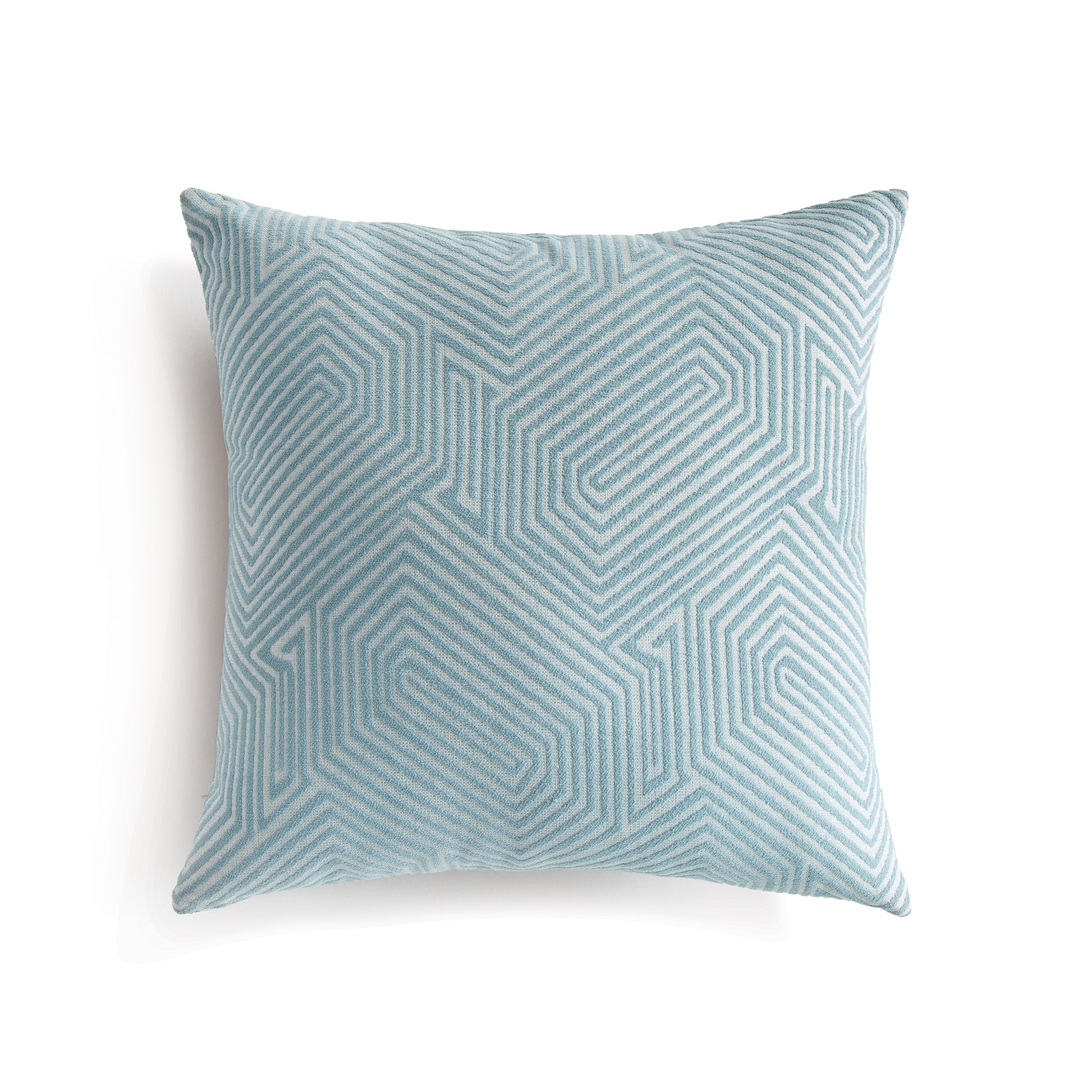 The outdoor pillow that lives beautifully indoors. Enjoy the upscale luxury and durability of Jacquard. With a modern navy pattern, it adds a pop of rich color to any palette. This pillow is weather resistant and responsibly made. Filled with 100% recycled fibers.