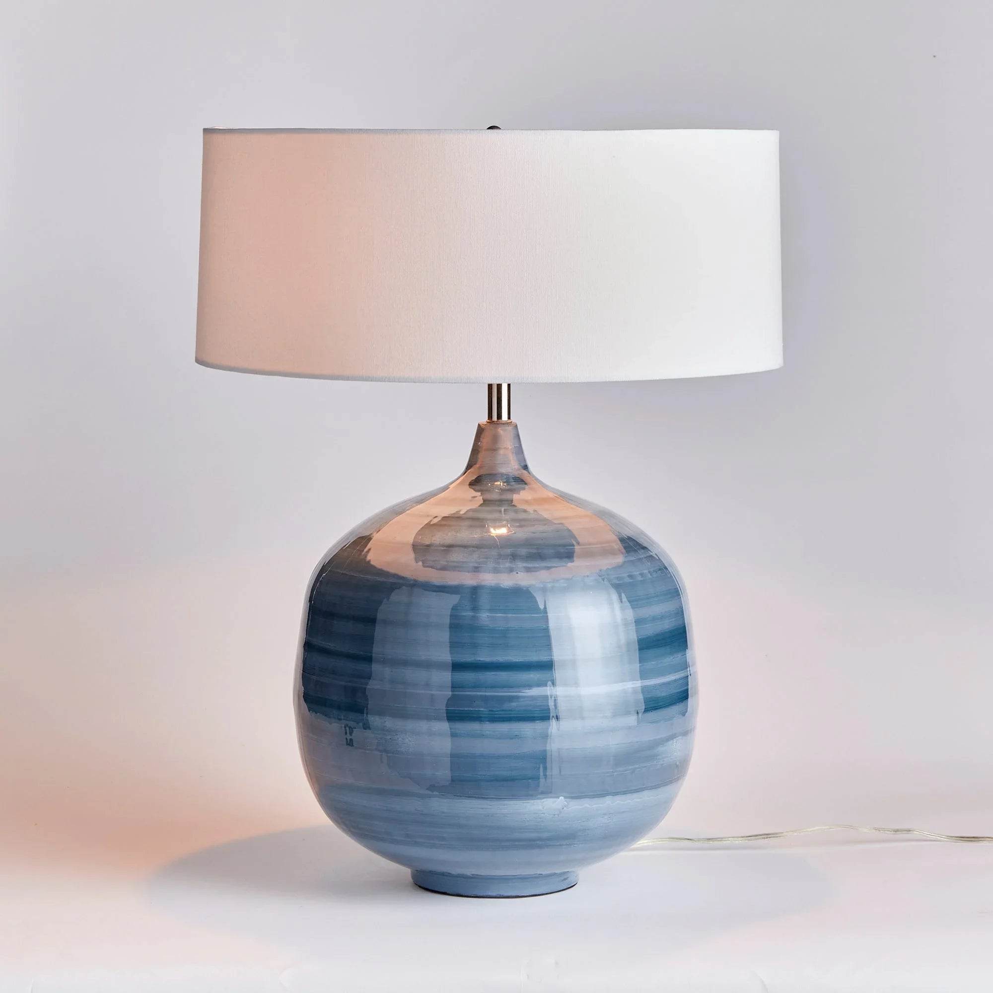 Elegant Blue Iron Table Lamp with Oversized Linen Shade | Delamere