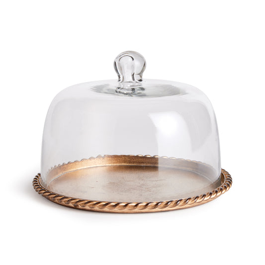 This petite tray with cloche is steeped in tradition. With a thick glass cloche and braided detail, it is simply perfect for smaller rolls and finger food.